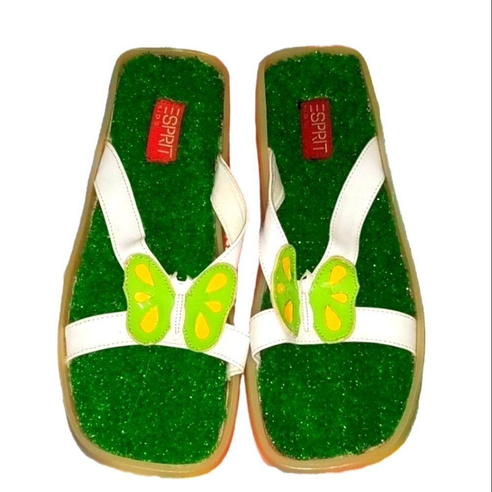Esprit Kids Vintage‎ Sandals Girls Butterfly Green Sparkle Flip Flops Size 4